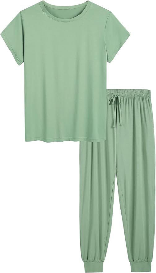 Women's Bamboo Pants Pajama Set - Short Sleeve - 2 Piece