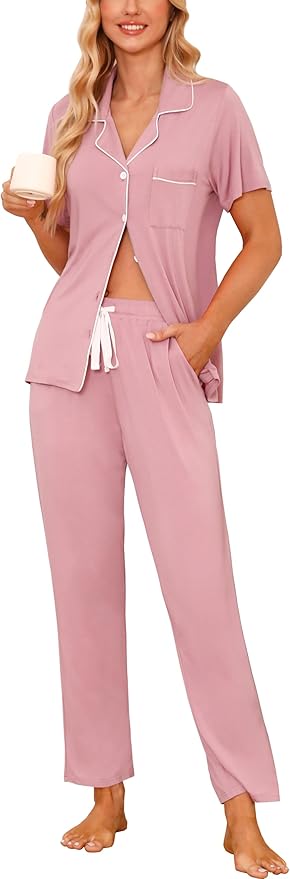 Women's Pants Pajama Set - Short Sleeve - 2 Piece