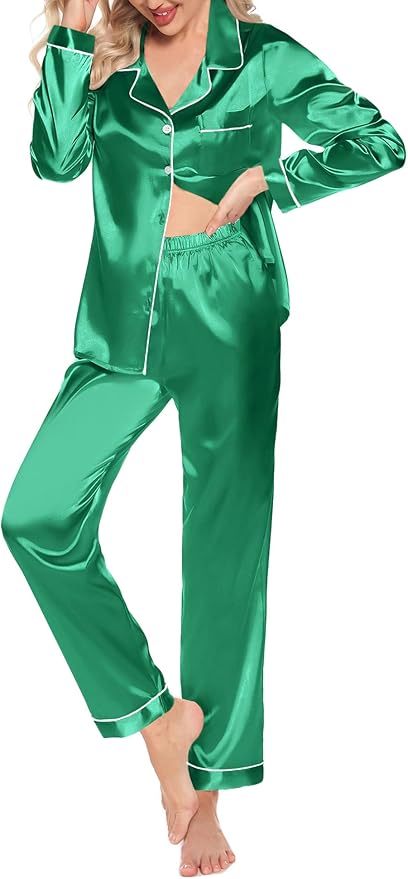 Women's Satin Pajama Set - Long Sleeve - 2 Piece