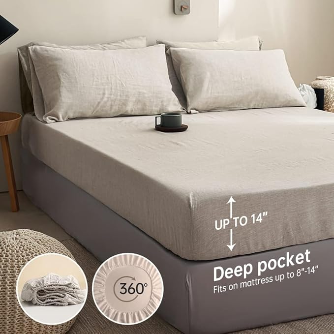 Linen Bed Sheet Set - Queen - 6 Piece