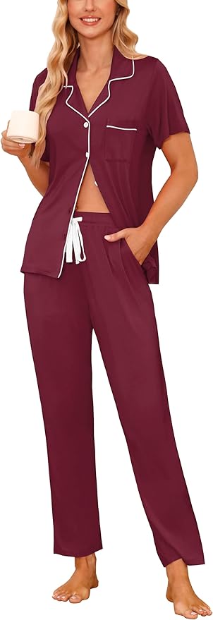 Women's Pants Pajama Set - Short Sleeve - 2 Piece