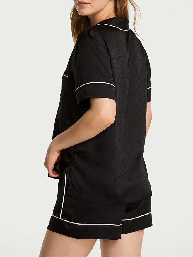 Women's Satin Shorts Pajama Set - Short Sleeve - 2 Piece