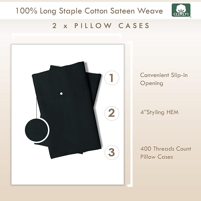 100% Cotton Pillowcase Set - King - 2 Piece