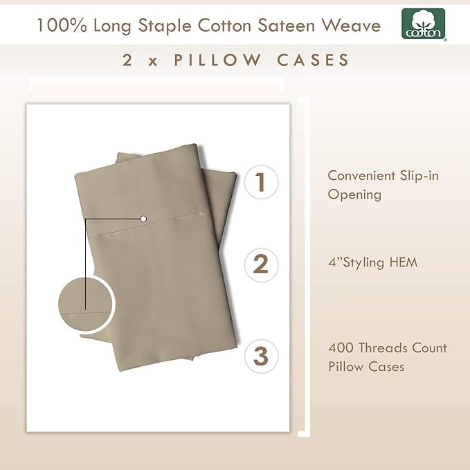 100% Cotton Pillowcase Set - King - 2 Piece