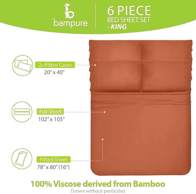 Bamboo Cooling Bed Sheet Set - King - 6 Piece