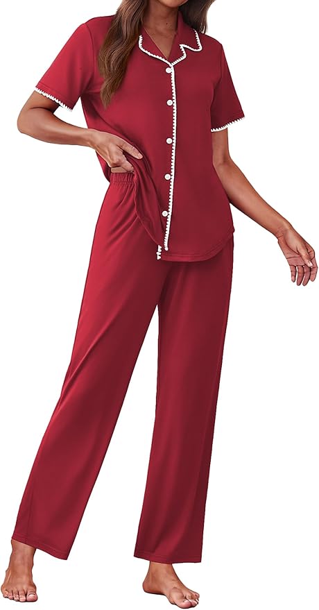 Women's Pants Pajama Set - Short Sleeve - 2 Piece
