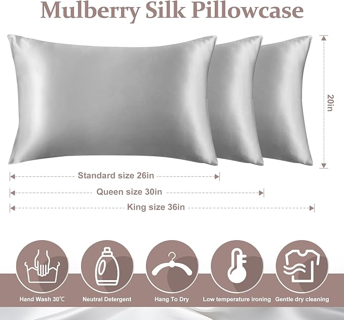 Mulberry Silk Cooling Pillowcase Set - Queen - 2 Pack