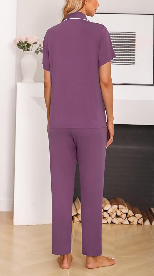 Women's Pants Pajama Set - Short Sleeve - 2 Piece