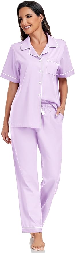 Women's 100% Cotton Pants Pajama Set - Short Sleeve - 2 Piece