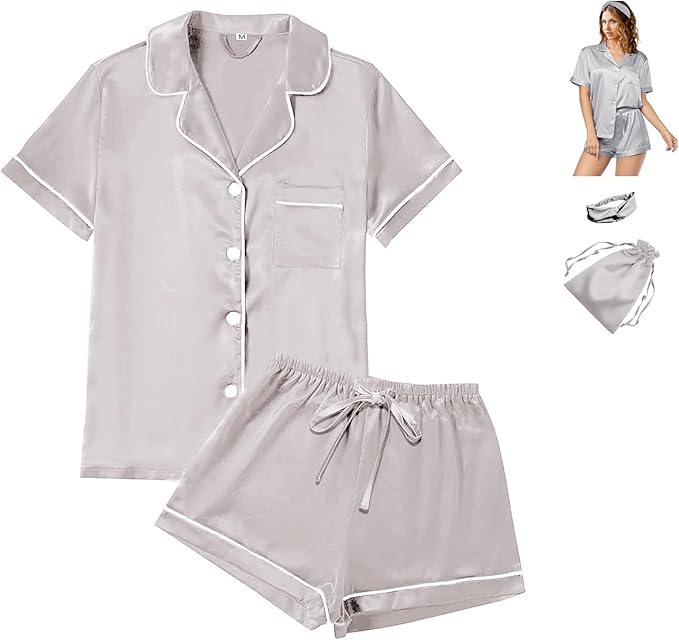 Satin Pajama Set - Short Sleeve - 4 Piece