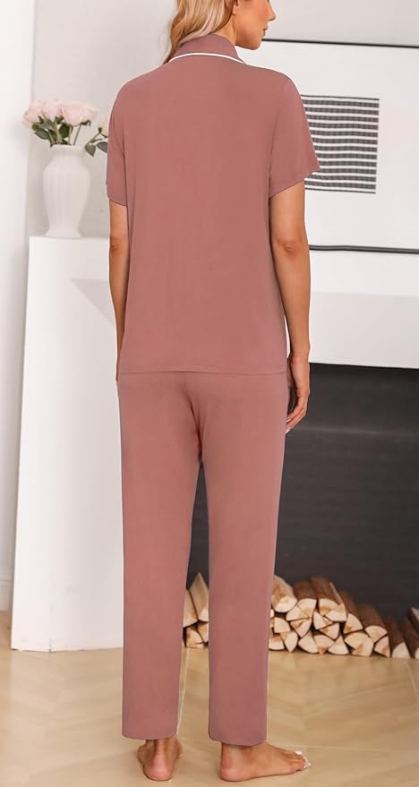 Women's Pants Pajama Set - Short Sleeve - 2 Piece