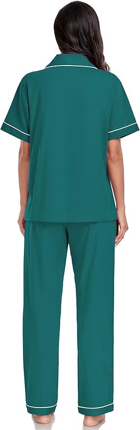 Women's 100% Cotton Pants Pajama Set - Short Sleeve - 2 Piece