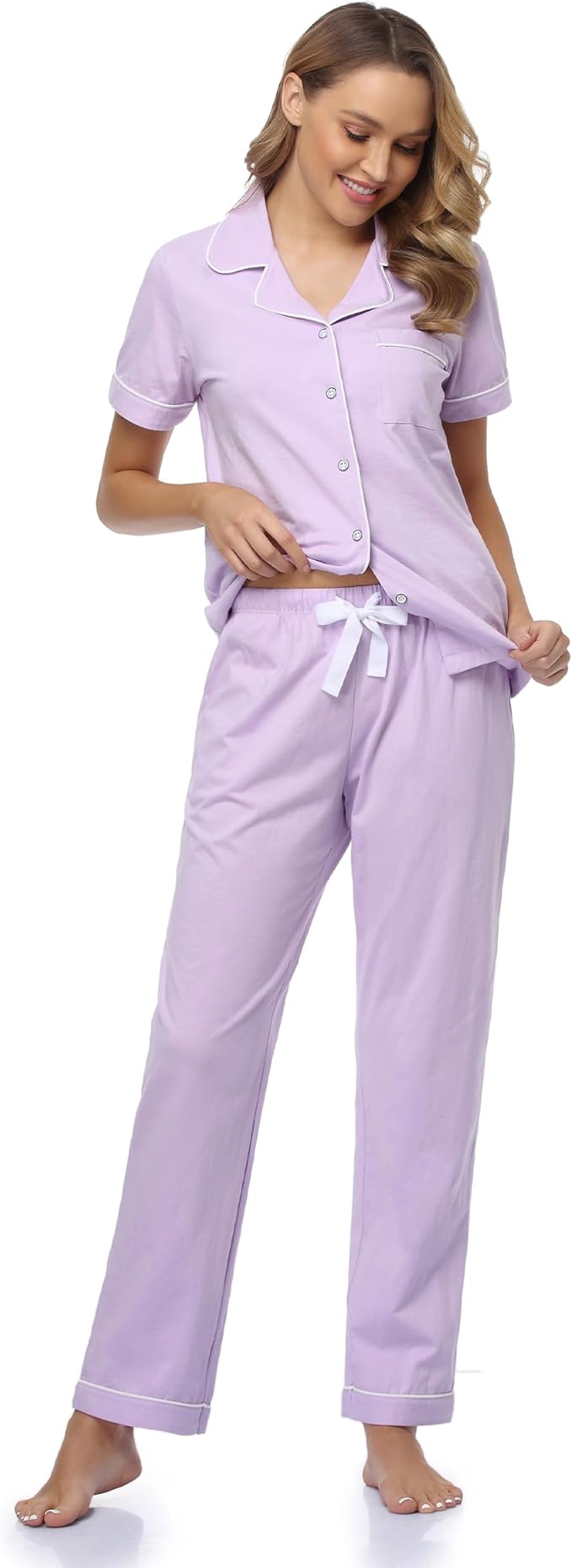 Women's 100% Cotton Pants Pajama Set - Short Sleeve - 2 Piece