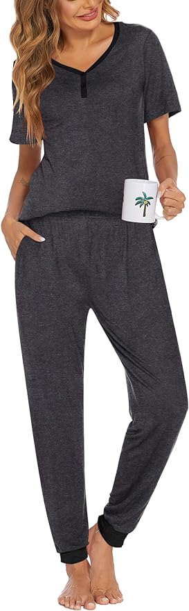 Women's Pants Pajama Set - Short Sleeve - 2 Piece
