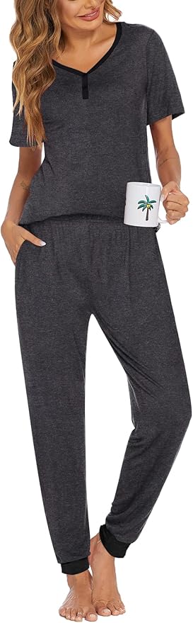 Women's Pants Pajama Set - Short Sleeve - 2 Piece