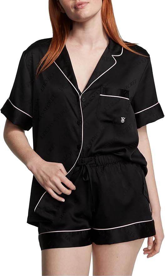 Women's Satin Shorts Pajama Set - Short Sleeve - 2 Piece