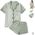 Satin Pajama Set - Short Sleeve - 4 Piece