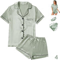 Satin Pajama Set - Short Sleeve - 4 Piece