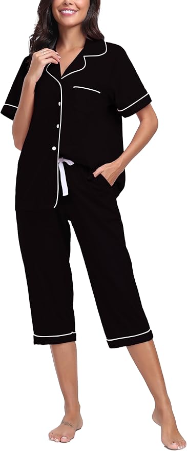 Women's 100% Cotton Capri Pajama Set - Short Sleeve - 2 Piece