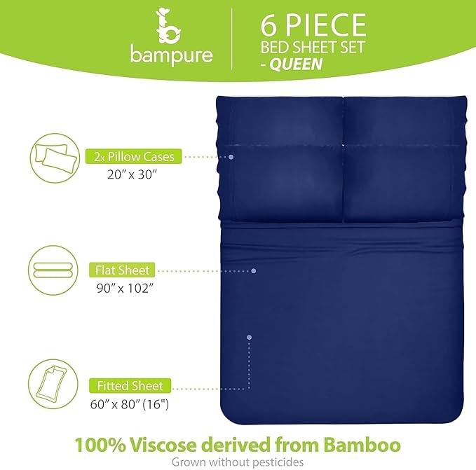 Bamboo Cooling Bed Sheet Set - Queen - 6 Piece