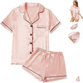 Satin Pajama Set - Short Sleeve - 4 Piece