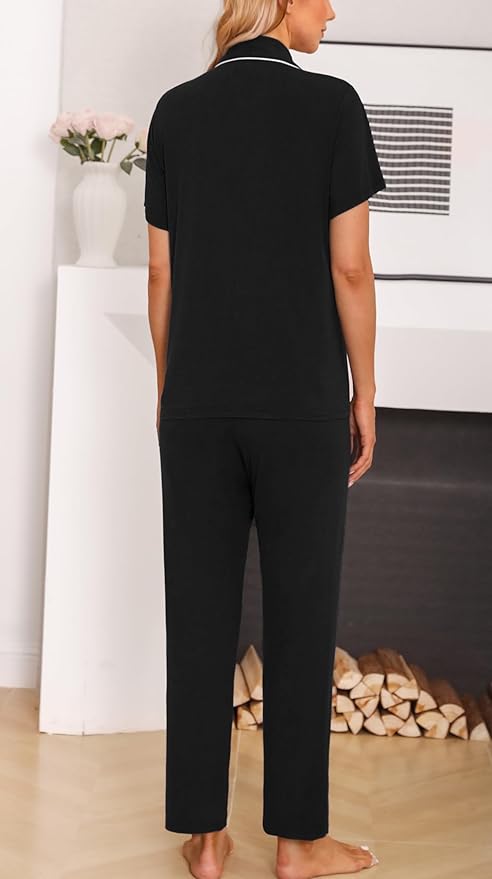 Women's Pants Pajama Set - Short Sleeve - 2 Piece