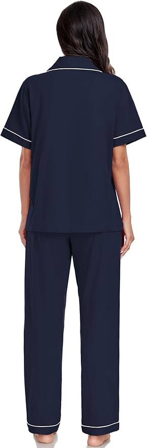 Women's 100% Cotton Pants Pajama Set - Short Sleeve - 2 Piece