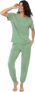 Women's Bamboo Pants Pajama Set - Short Sleeve - 2 Piece