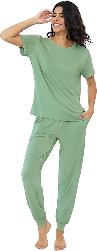 Women's Bamboo Pants Pajama Set - Short Sleeve - 2 Piece