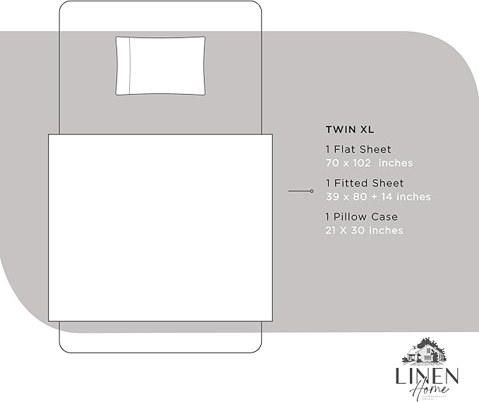 100% Cotton Bed Sheet Set - Twin XL - 3 Piece