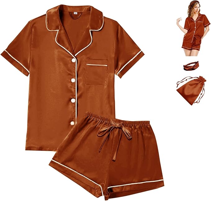 Satin Pajama Set - Short Sleeve - 4 Piece