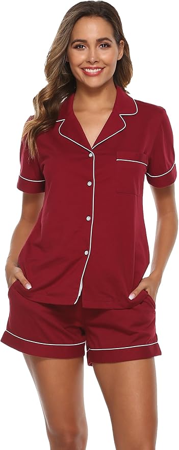 100% Cotton Pajama Set - Short Sleeve - 2 Piece