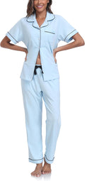 Women's 100% Cotton Pants Pajama Set - Short Sleeve - 2 Piece