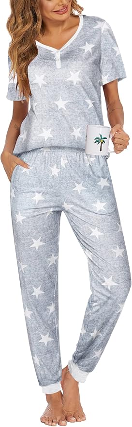 Women's Pants Pajama Set - Short Sleeve - 2 Piece