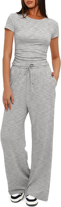 Women's Loungewear Set - Short Sleeve - Pants - 2 Piece