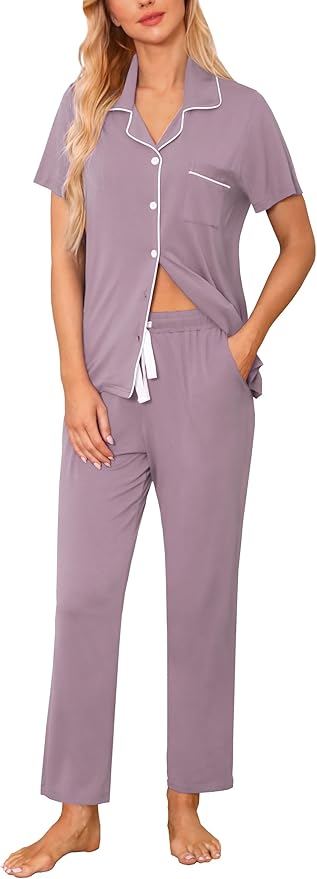 Women's Pants Pajama Set - Short Sleeve - 2 Piece