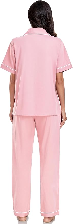 Women's 100% Cotton Pants Pajama Set - Short Sleeve - 2 Piece