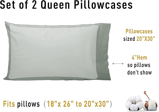 100% Cotton Pillowcase Set - Queen - 20 x 30 in - 2 Piece