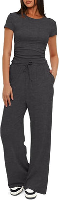 Women's Loungewear Set - Short Sleeve - Pants - 2 Piece