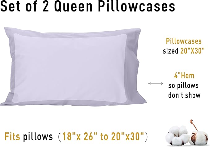 100% Cotton Pillowcase Set - Queen - 20 x 30 in - 2 Piece