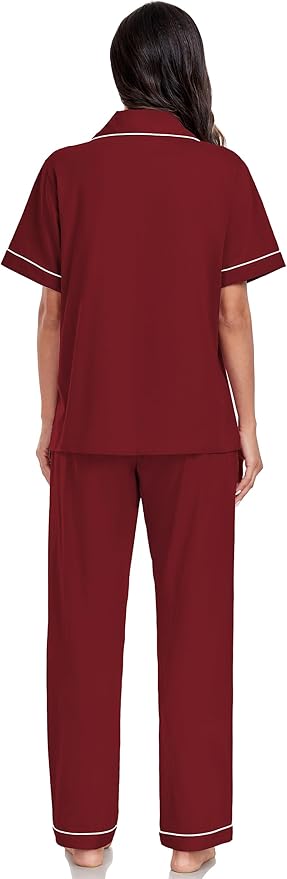 Women's 100% Cotton Pants Pajama Set - Short Sleeve - 2 Piece
