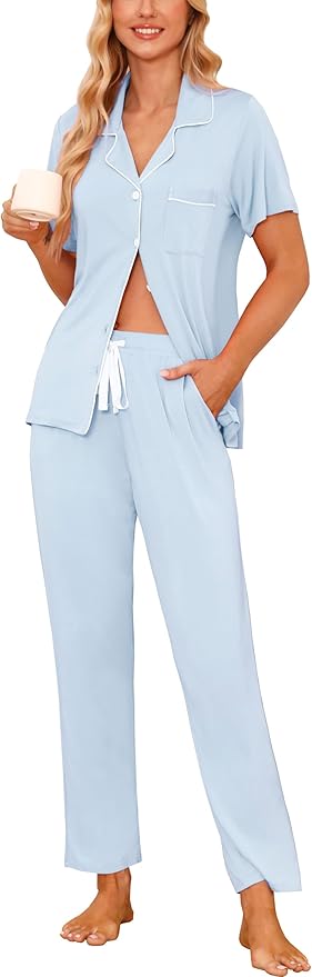 Women's Pants Pajama Set - Short Sleeve - 2 Piece