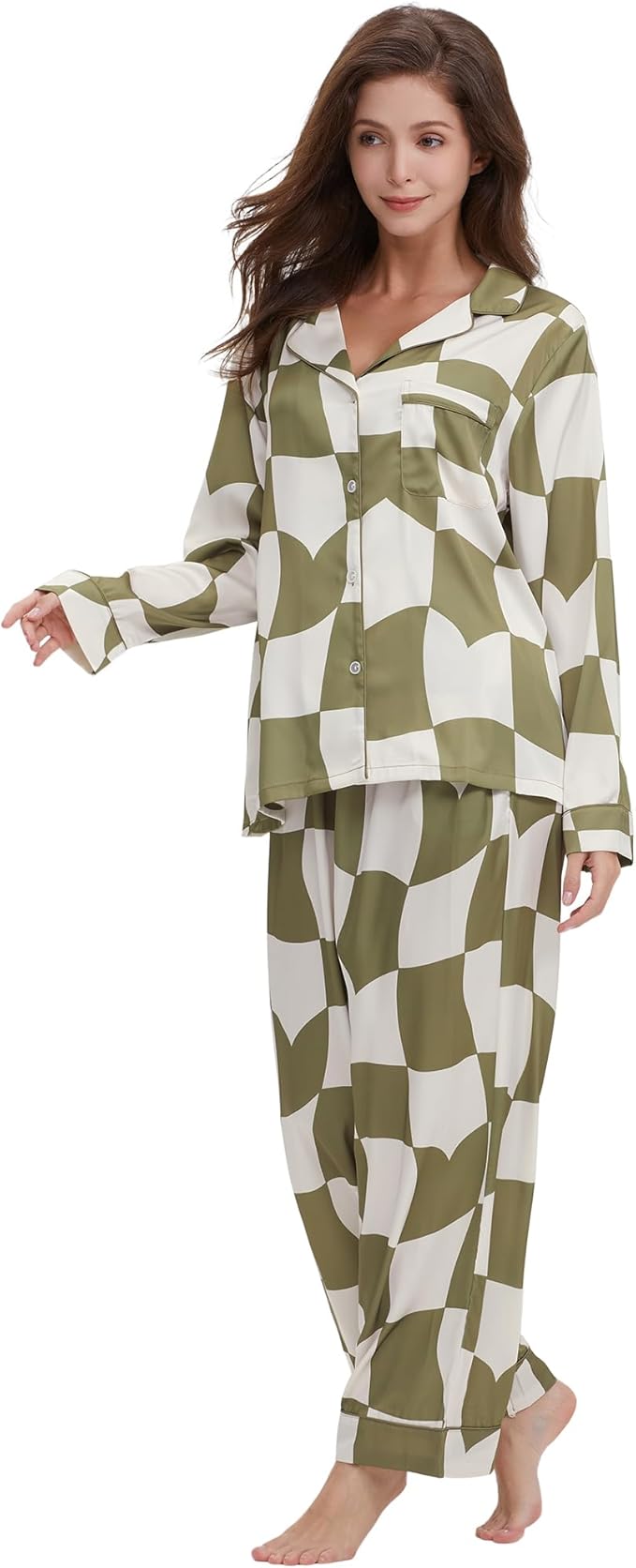 Satin Pajama Set - Long Sleeve - 2 Piece