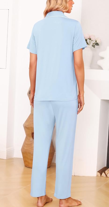 Women's Pants Pajama Set - Short Sleeve - 2 Piece