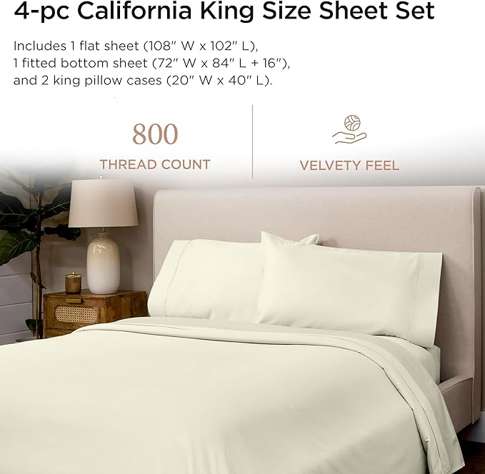 100% Cotton Bed Sheet Set - California King - 16 in Deep Pocket - 4 Piece