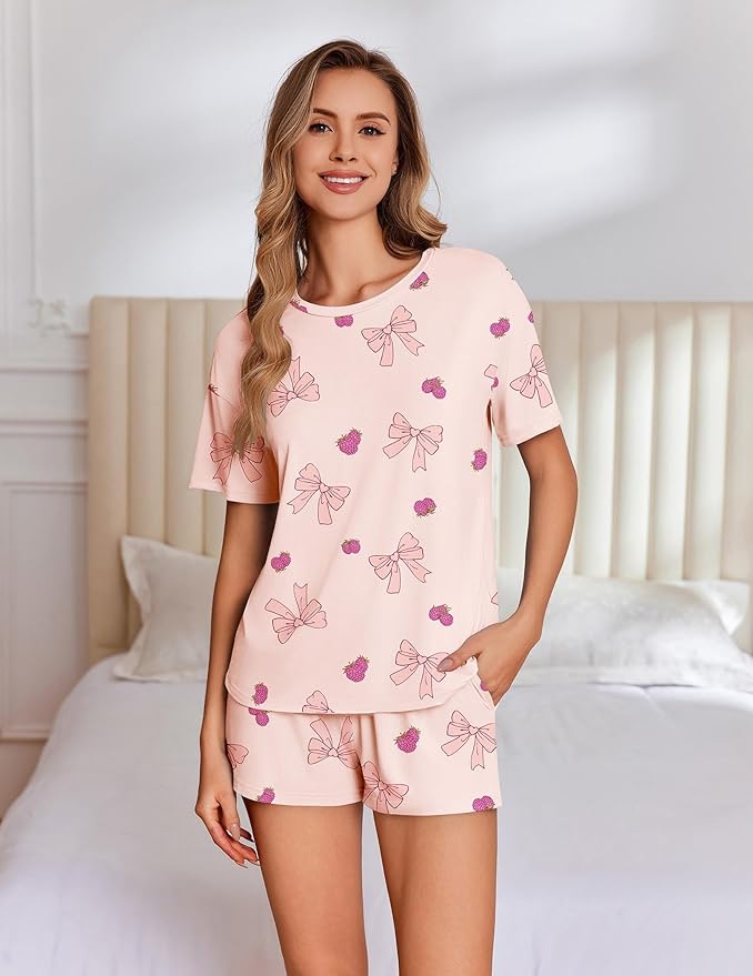 Women's Bamboo Shorts Pajama Set - Short Sleeve - 2 Piece