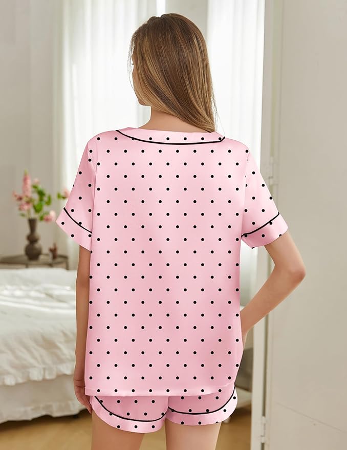 Women's Satin Pajama Set - Short Sleeve - 2 Piece
