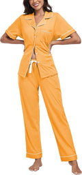 Women's 100% Cotton Pants Pajama Set - Short Sleeve - 2 Piece