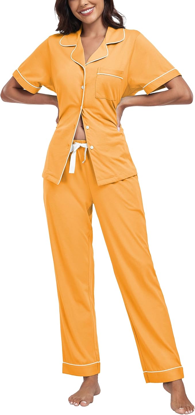 Women's 100% Cotton Pants Pajama Set - Short Sleeve - 2 Piece