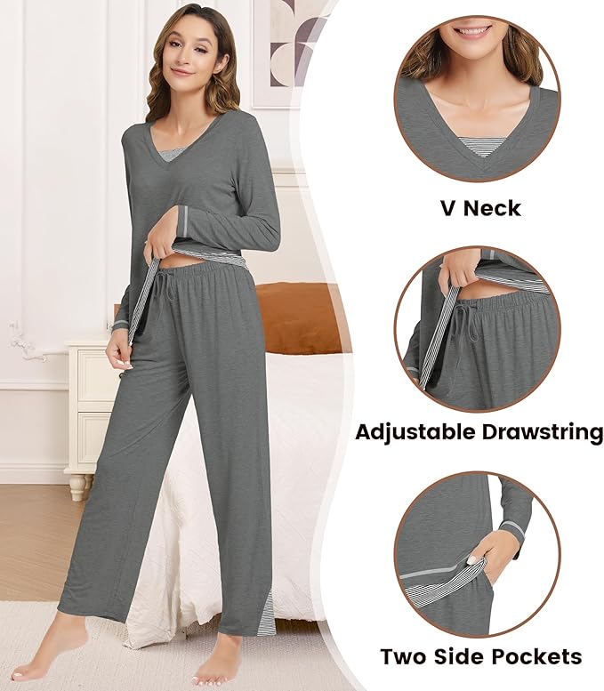 Women's Bamboo Pants Pajama Set - Long Sleeve - 2 Piece